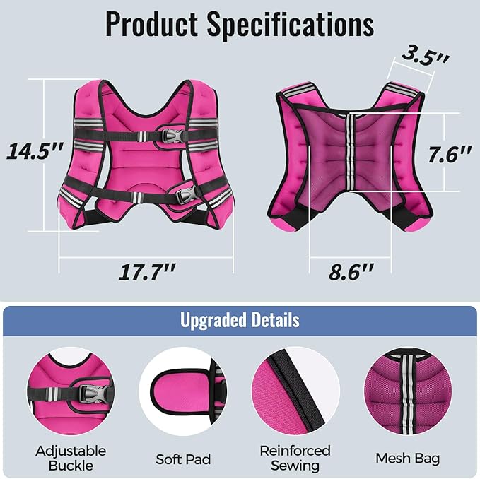 Weighted Vest for Women & Men with Reflective Stripe and Adjustable Buckle, Comfortable & Durable Rucking Vest for Walking, Running & Strength Training