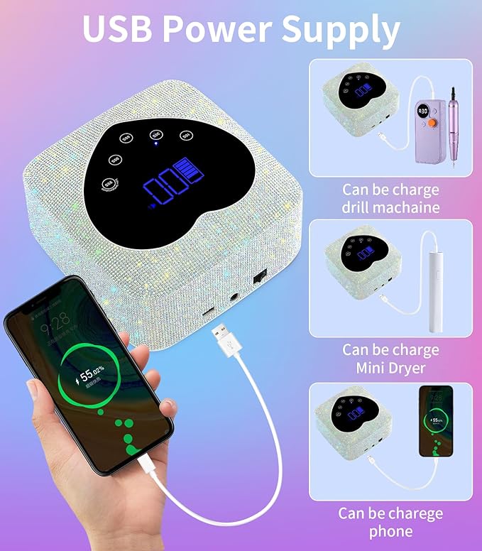 Cordless UV Nail Lamp for Gel Nails 72W, Rechargeable Diamond LED Nail Dryer with 5 Timer Setting, Touch Control & Auto Sensor, Fast Nail Light Curing Lamp for Salon & Home