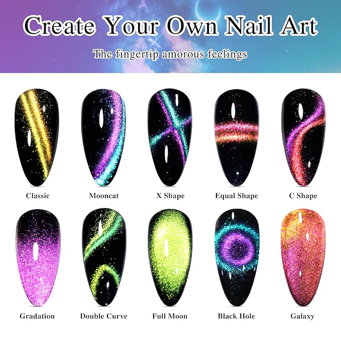 Double Rhythm 6 Colors Cat Eye Gel Polish Set Shimmer Glitter with Magnet Holographic Reflective Magnetic UV Nail Art Kit (6-Kit 27)