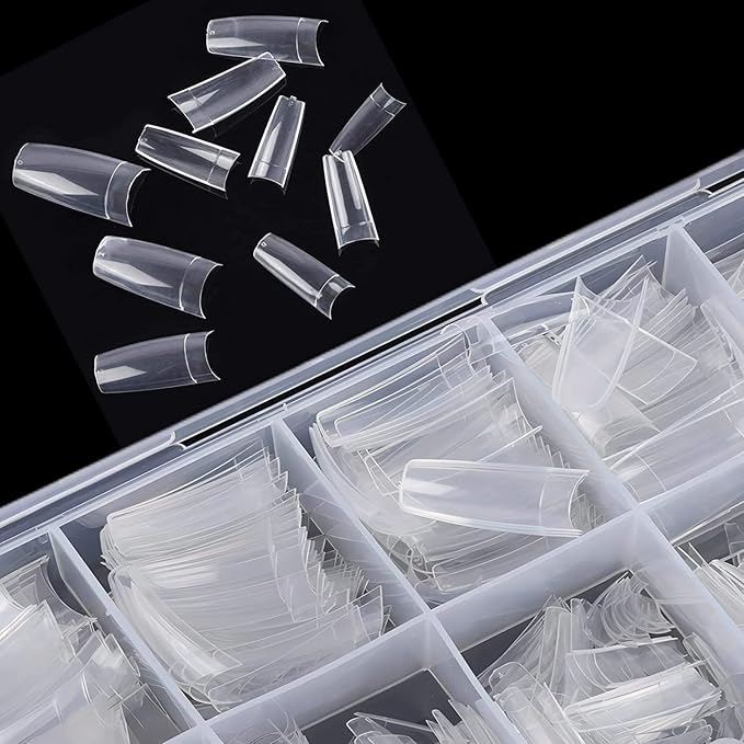 1000pcs Clear and Natural Acrylic Nail Tips,10 Size French Nail Tips For Acrylic Nails Half Cover False Nails Extension Artificial Fingernails
