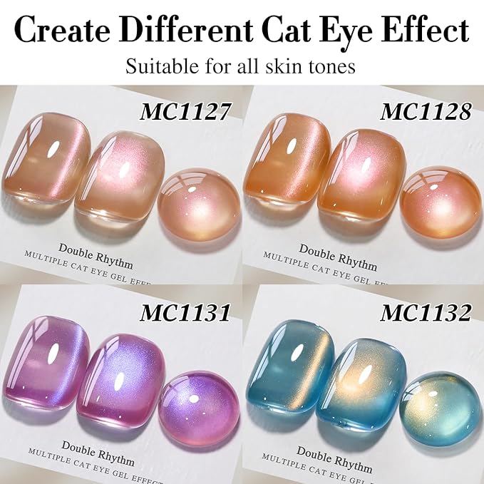 Double Rhythm 6 Colors Cat Eye Gel Polish Set Shimmer Glitter with Magnet Holographic Reflective Magnetic UV Nail Art Kit (6-Kit 43)
