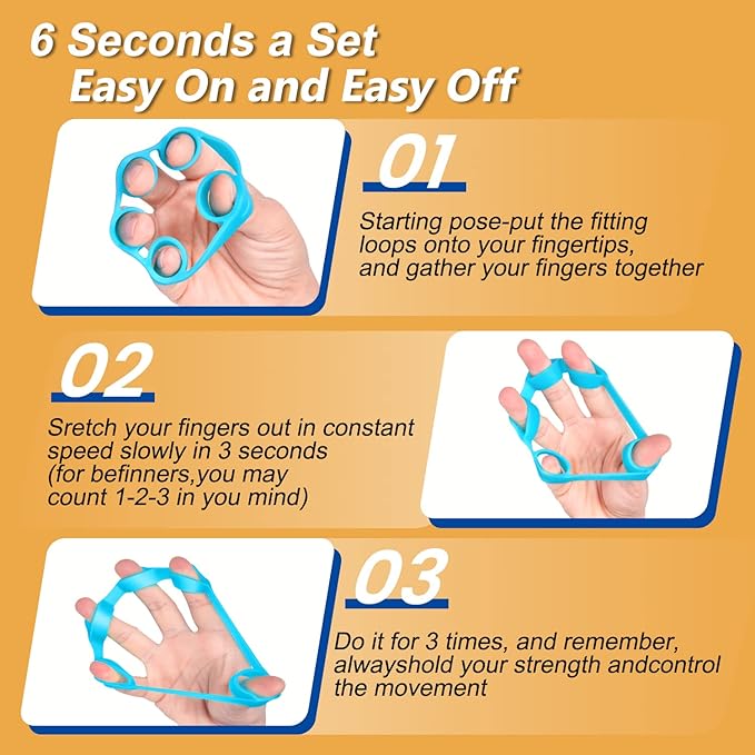 Hand Grip Strengthener, Finger exerciser, Grip Strength Trainer (6 PCS),NEW MATERIAL,Forearm grip workout, Finger Stretcher, Relieve Wrist Pain, Carpal tunnel. (Finger exerciser)