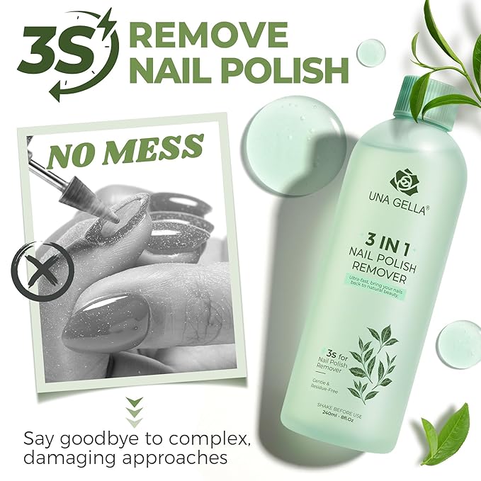UNA GELLA Nail Polish Remover, Soak Off Acetone Polish Remover For Nails With Easy Use Cap, Healthy Formula Works For Nail Glue 8 Fl Oz, Green Tea Scent