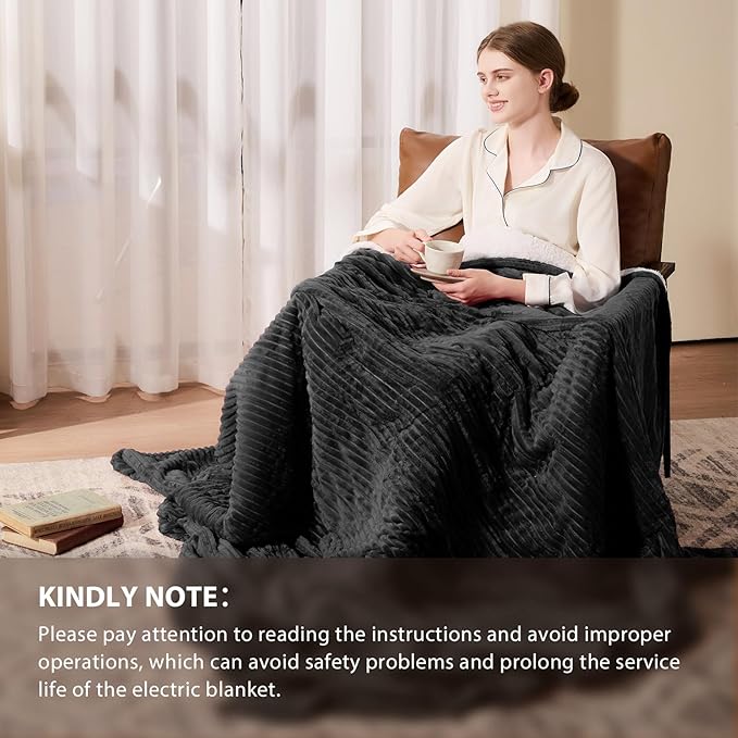 Homemate Electric Heated Blanket Twin Size - 62"x84" Heating Blanket Twin Size 1/2/4/6/8 Hours Auto-Off 10 Heat Level Over-Heat Protection Soft Flannel Sherpa ETL Certification