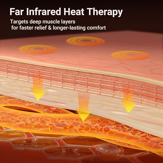 Comfytemp Far Infrared Back Heating Pad for Deeper Muscle Pain Relief, 50 Tourmaline Natural Stones FSA Eligible HSA FIR Waist Belt, 6 Heat 8 Timer, Birthday Gifts for Mom Dad, (No Massage or Battery)