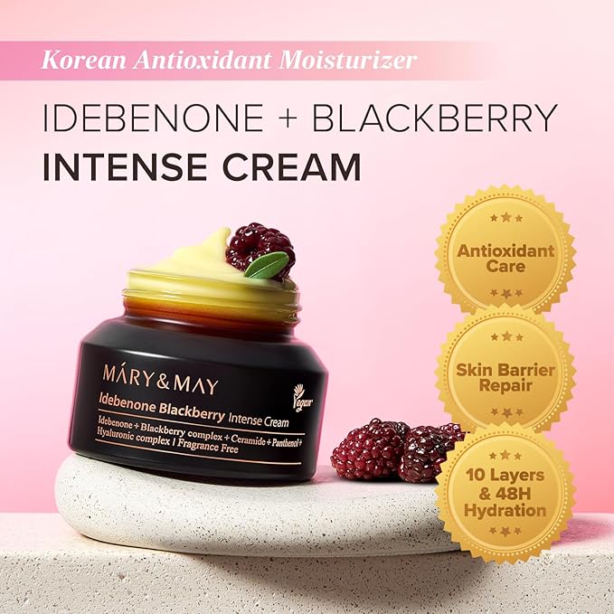Mary&May Idebenone Blackberry Cream | Antioxidant Korean Moisturizer with 5 Ceramides & Hyaluronic Acid | Skin Barrier Repair & 48H Hydration | For All Skin Types (70g/2.46oz)