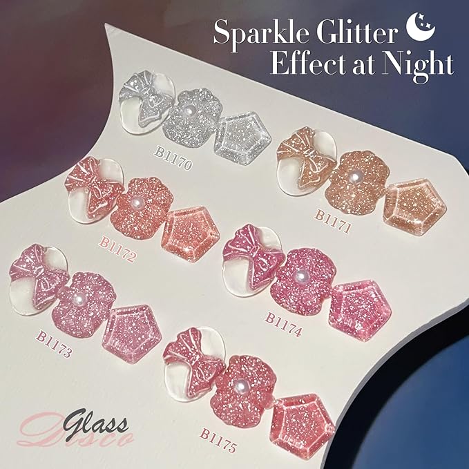 Double Rhythm 0.5 Oz Glitter Gel Polish Set of 6 Color with Display Board 15 ml Full Size Kit Shimmer Reflective Sparkle Soak Off Manicure Salon DIY at Home (Silver Nude Rose Coral Pink-T6-39)