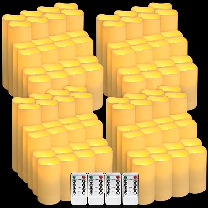 Set of 96 Waterproof Outdoor Flameless Candles, LED Candles with 4 Remote and Timer,(H 4" 5" 6" x D 2.2"),for Halloween Wedding Festival