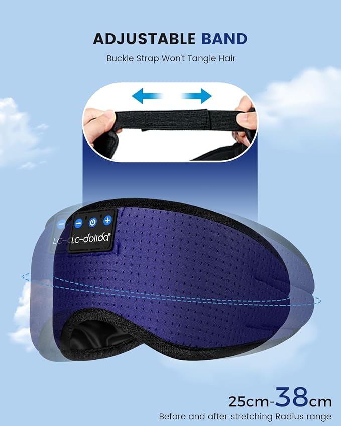 LC-dolida Sleep Headphones, Sleep Mask Bluetooth Wireless Music Eye Mask, Sleeping Headphones for Side Sleepers Sleep Mask with Bluetooth Headphones Ultra-Thin Stereo Speakers Perfect for Sleeping