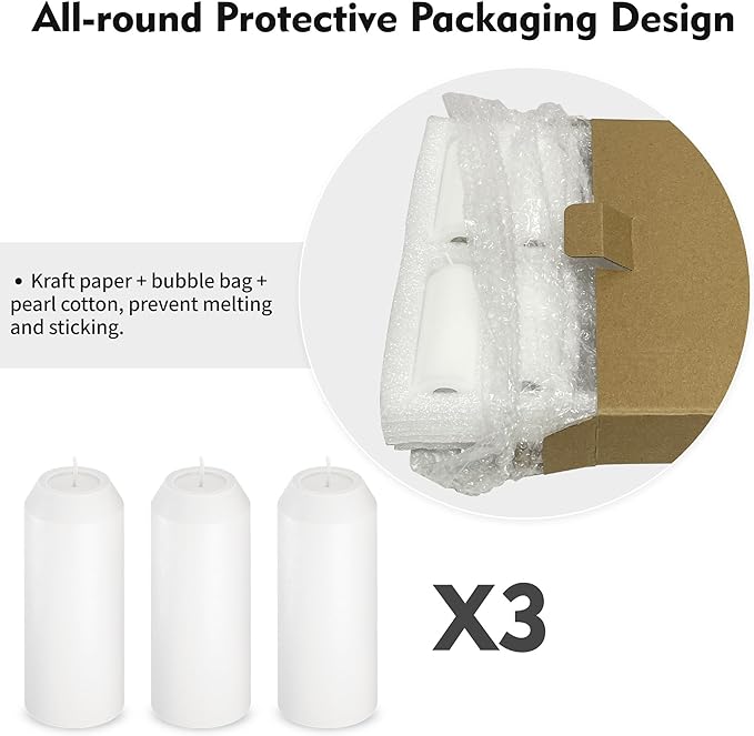 3Pack 15H+ Emergency Candles Long Burning Survival [18H+ Inside Candle Lanterns], 3“ Unscented White Pillar Candles, Survival Candles for Power Outage, Camping, Hurricane