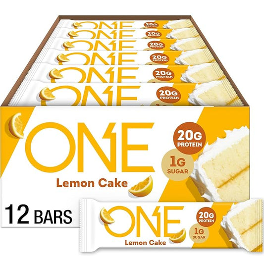 ONE Protein Bars, Lemon Cake, Gluten Free with 20g Protein and 1g Sugar, Pantry Staples, 2.12 oz (12 Count), Packaging May Vary