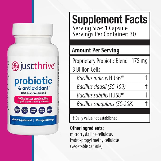 Just Thrive Probiotic & Antioxidant 30 Caps & Ultimate IgG 120 Caps Bundle Spore-Based Digestive & Immune Support Complete Detox & Immune Support - 30-Day Supply