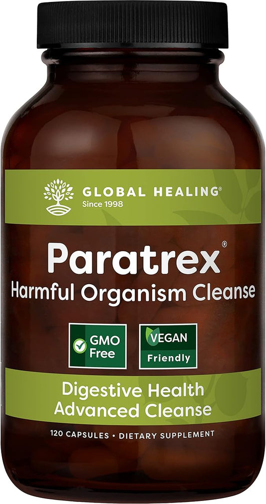 Global Healing Paratrex - Gut Health Cleansing & Intestinal Detox Support - Cleanse Supplement with Wormwood, Neem, Black Walnut and Diatomaceous Earth for Human Adults - 120 Capsules
