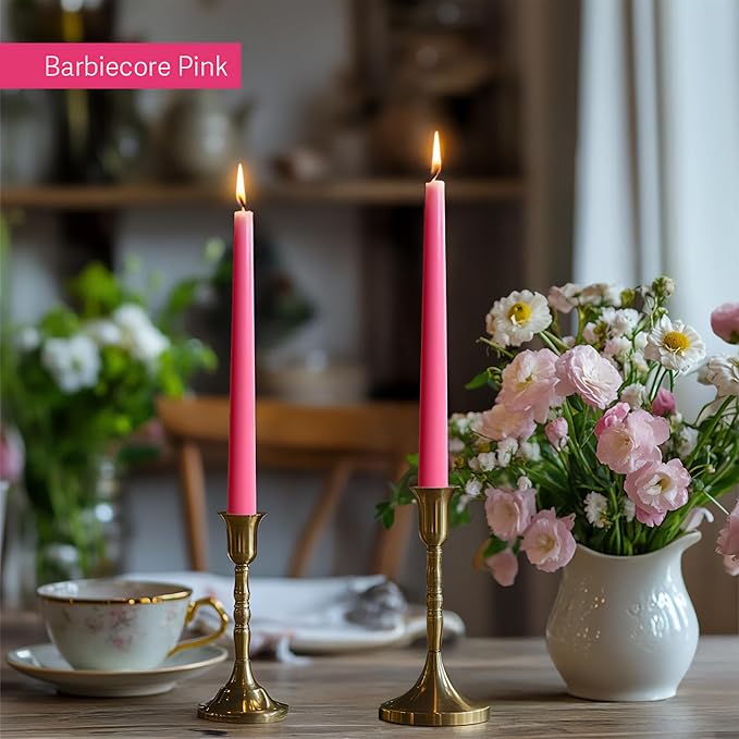 10" Classic Taper Candles, Three Pink Shades, 7-8 Hours Long Burning, Unscented Tall Candlesticks