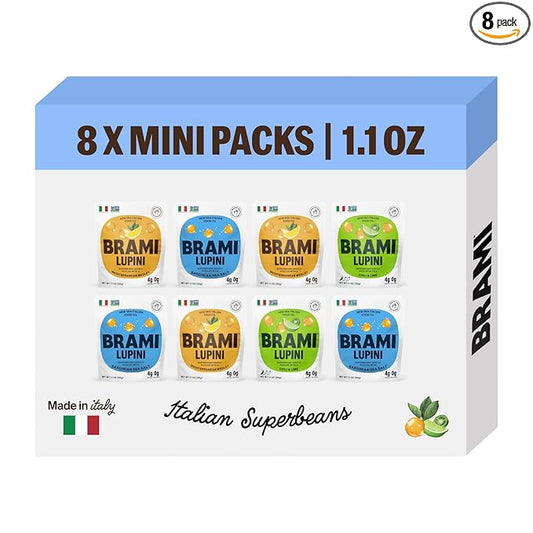 Brami Lupini Beans Snack, Variety | 7g Plant Protein, 0g Net Carbs | Vegan, Vegetarian, Keto, Plant Based, Mediterranean Diet | 1.1 Ounce (Pack of 8)