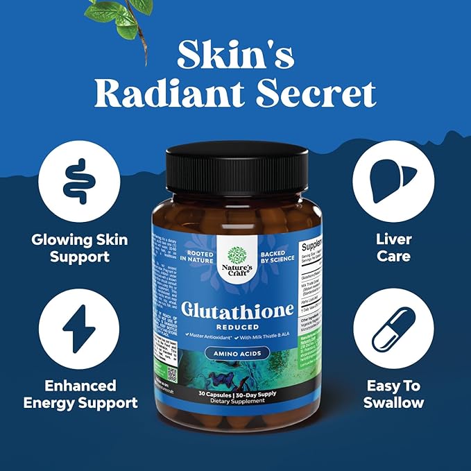 Reduced Glutathione Supplement with Milk Thistle - 500 mg per Serving Pure L Glutathione with Alpha Lipoic Acid & Milk Thistle Silymarin for Skin Radiance, Liver Support & Immune Support - 30 Count