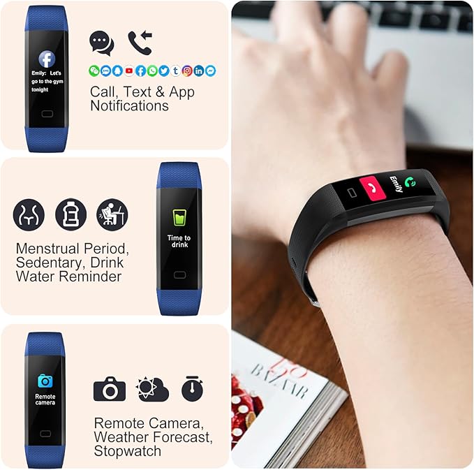 ENGERWALL Fitness Tracker with Step/Distance/Calories Counter, Activity Tracker with Heart Rate Monitor, Slim Style Watch IP68 Waterproof, Sleep Monitor Tracker, Pedometer Watch for Women Men Kids