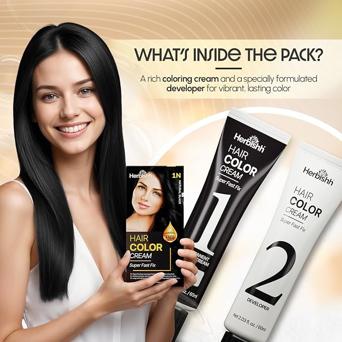 Herbishh Rapid Infusion Hair Color Cream – 1N Natural Black Hair Dye Permanent One Minute with Comb Applicator, Hair Color for Gray Hair Coverage, Ammonia-Free, Patented Korean Technology, 2.03 fl. Oz