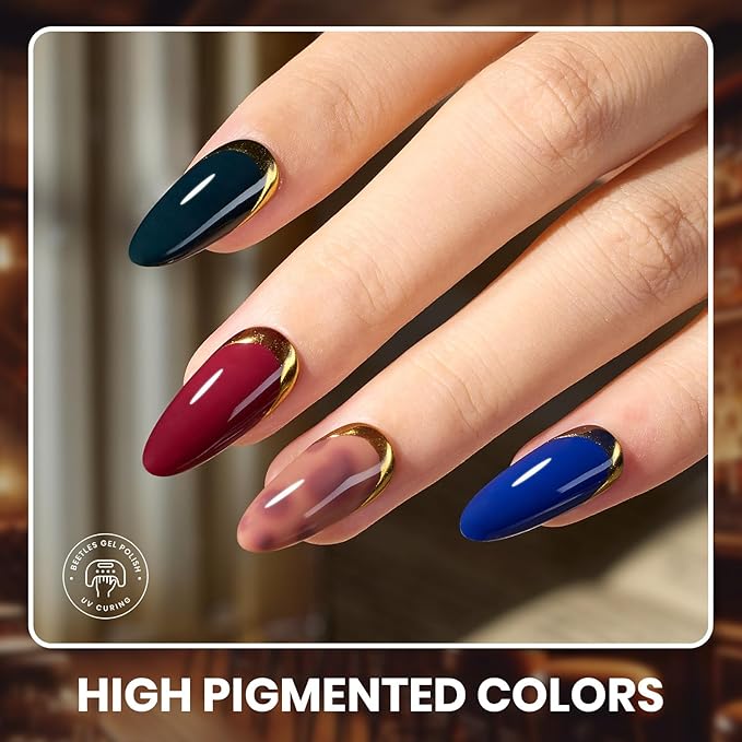 Beetles Gel Nail Polish Set Manhattan Collection 20 Colors Burgundy Red Brown Gold Champagne Glitter Winter Gel Polish Soak Off UV Glossy & Matte Top Base Coat Home Salon Diy Christmas Gifts for Women