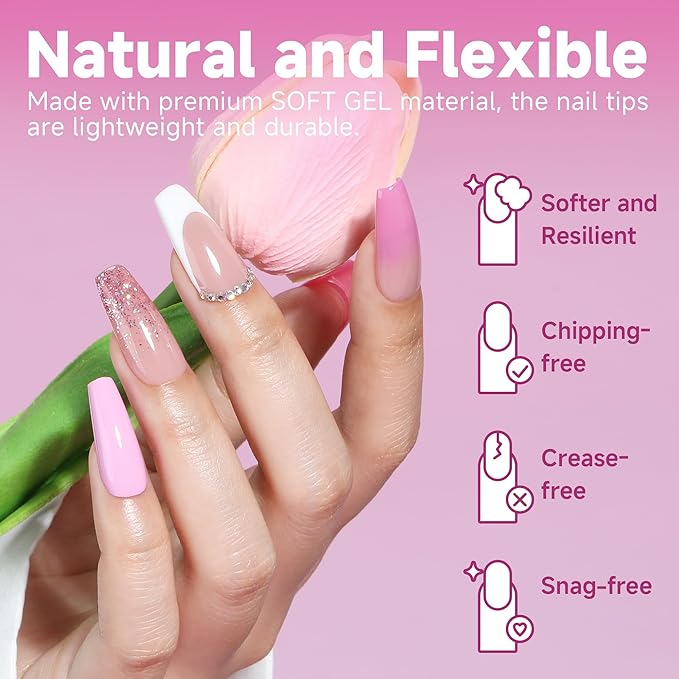 UNA GELLA Medium Coffin Nails Tips Gel Nail Tips Coffin 120pcs Half Matte Acrylic Full Cover Nail Tips Fake Nails Clear C offin Press on Nails for Nail Extensions Home DIY Salon 12 Sizes