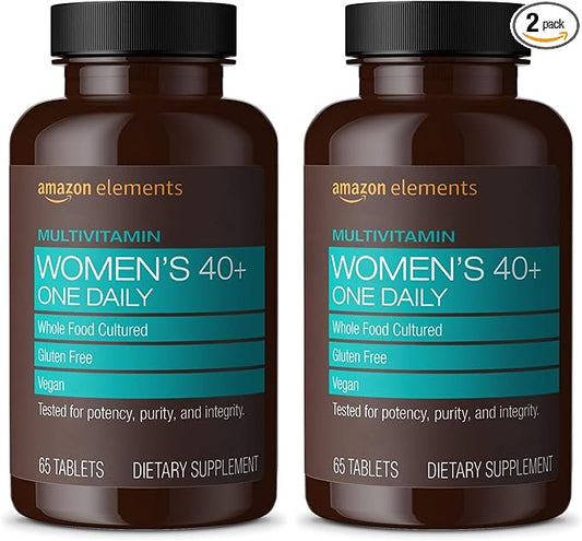Amazon Elements Women‚ 40+ One Daily Multivitamin, 66% Whole Food Cultured, Vegan, 65 Tablets, 2 Month Supply (Packaging May Vary) (Pack of 2)