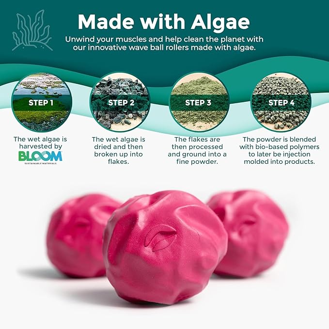 Oceanfoam Wave Massage Ball Roller – Textured Lacrosse Ball for Plantar Fasciitis Relief, Muscle Knot Therapy, Myofascial Release – Travel Size Tool for Feet, Neck, Back Pain (Hot Pink) Pack of 3