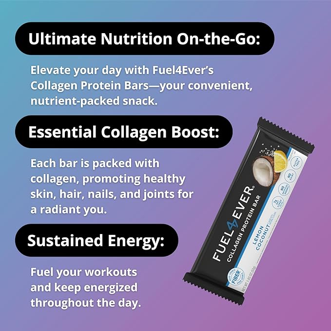 Collagen Protein Bars (Box of 12),15G protein, Gluten Free, Dairy Free, MCT oil, No Sugar or Artificial Ingredients Added, No Sugar Alcohols, Low Net Carb, High Fiber Healthy Snack Bar. (Lemon Coconut)