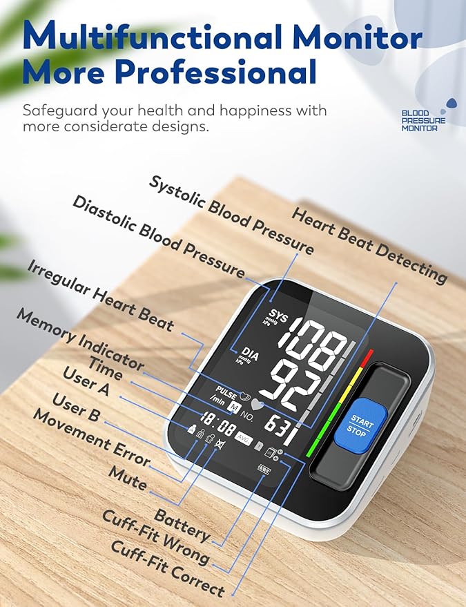 Blood Pressure Monitors for Home Use Upper Arm, Accurate Cuff 8.7”-15.7” Monitor with Large Backlight Display 2 Users 240 Sets Memory, Digital BP Machine, Christmas Gifts for Mom Dad Seniors