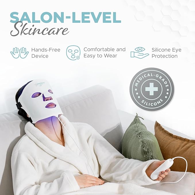 7 Colors LED Face Mask with Near-Infrared - Blue, Red Light Therapy for Face - 114 LEDs - Skincare Tool for Wrinkles, Anti-Aging