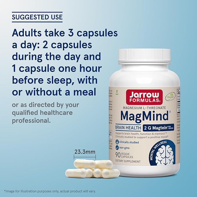 Jarrow Formulas MagMind - 90 Capsules - Includes Magnesium L-Threonate (Magtein) - Supports Brain Health & Function - 30 Servings