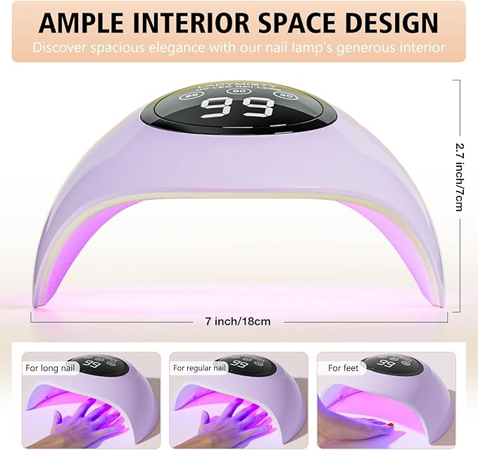 72W UV LED Nail Lamp, 2026 New Upgrade UV Light for Gel Nails with 18 Beads, 3 Timer Nail Dryer, LCD Display, Auto Sensor, Professional Nail Lamps for Gel Polish – Perfect Christmas Gifts, Purple Lamp