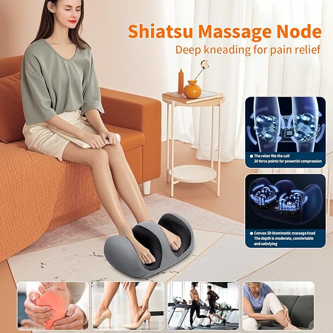 Foot and Calf Massager with Heat, Shiatsu Kneading Foot Massager for Pain Relief, Deep Tissue Massager Machine with Massage Roller, Wired Remote, Gifts for Mom Dad