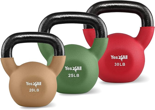 Yes4All Kettlebell, 5-65 LB Neoprene Coated Cast Iron Kettlebells, Wide Grip Handle & Flat Bottom for Swings, Squats, Deadlifts, Push Ups & Full Body Training at Home Gym - Single & Set