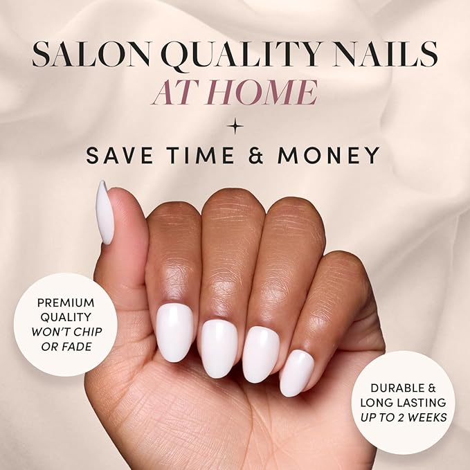 Glamnetic Press On Nails - White Swan | Opaque Classic Off White Short Oval Fake Nails, Salon Quality | 15 Sizes - 30 Nail Kit