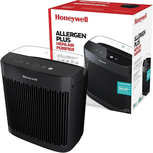 Honeywell Allergen Plus HEPA Air Purifier for Home, Large Rooms up to 900 Ft², Turbo Clean, HEPA Filter Reduces Allergens, Dust, Pollen, Pet Dander, All Smoke Types, Odors, Black, HPA5100B