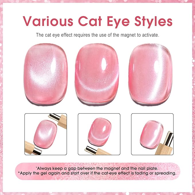 CANNI 8 Pcs 9 ML Cat Eye Gel Nail Polish Set, Jelly Pink Red Purple Glitter Holographic Cat Eye Gel Polish Kit with Magnet Shimmer Colors Soak Off Led Manicure Salon DIY Gifts