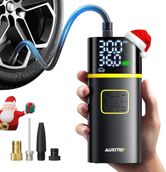 AUXITO Tire Inflator Portable Air Compressor - 150PSI Bike Pump 1Min Fast Inflate with Tire Pressure Gauge, LED Light & Car Accessories, Air Pump for Auto, Moto, Bike, Ball, Car Gifts for Men