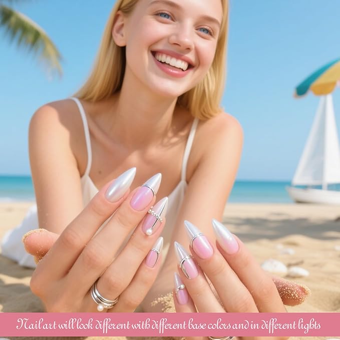 Artdone Silver Moonlight Chrome Nail Powder, Iridescent Unicorn Powder Metallic Mirror Effect Pigment Pearlescent Mermaid Pearl Glitter Dust Kit, Nail Art Decoration, Resin Craft