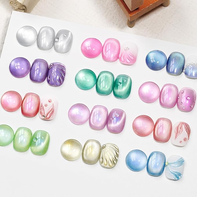Aurora Magnetic Cat Eye Gel Nail Polish 12 Colors Mermaid Shimmer Glitter Cateye Gel Polish Spring Summer Colors Cat Eye Manicure Gift Soak Off Lamp Salon DIY at Home