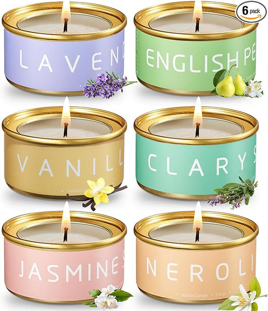 Floral Scented Candles Gift Set, Natural Beeswax with Essential Oils, Holiday Aromatherapy Candles for Christmas Stocking Stuffer, Birthday, Mother's Day, Gift Ideas for Women, 6-Pack Variety Scents