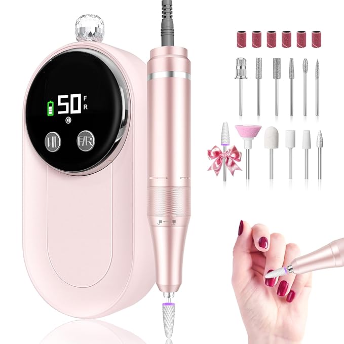 Nail Drill Professional, 50000RPM Rechargeable Cordless Electric Nail Kit with Bits & Anti-Slip Pad, Portable for Acrylic/Gel Removal & Faster Shaping, Manicure & Pedicure at Home or Salon
