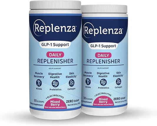 Daily Replenisher GLP-1 Nutritional Support, Powder, Muscle Recovery, Digestive Health & Skin Elasticity Mix of Amino Acids, Prebiotics and Collagen Peptides – Berry Flavor, 2 pk of 30 Scoops