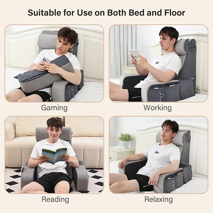 Vekkia 25" Extra-Large Adjustable Reading Pillow – 60° Ergonomic Wedge Backrest, 2 Large Side Pockets, Perfect for Tall Adults, Reading, TV, Gaming, Work, Nursing, Recovery