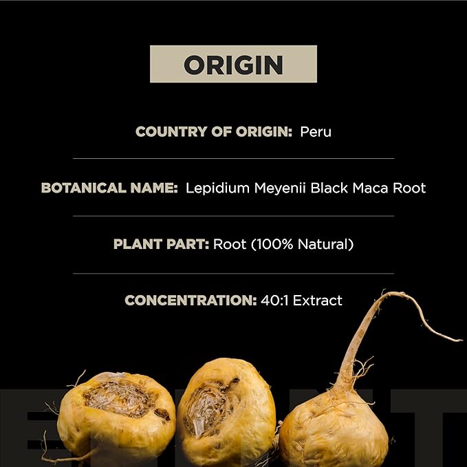 ELMNT 40,000mg 40x Strength Organic Black Maca Root w. Ashwagandha - #1 Highest Potency Black Maca Root Capsules for Men Supplement 40:1 Extract - 100% Pure Maca Peruana Maca Powder Pills Gelatinized