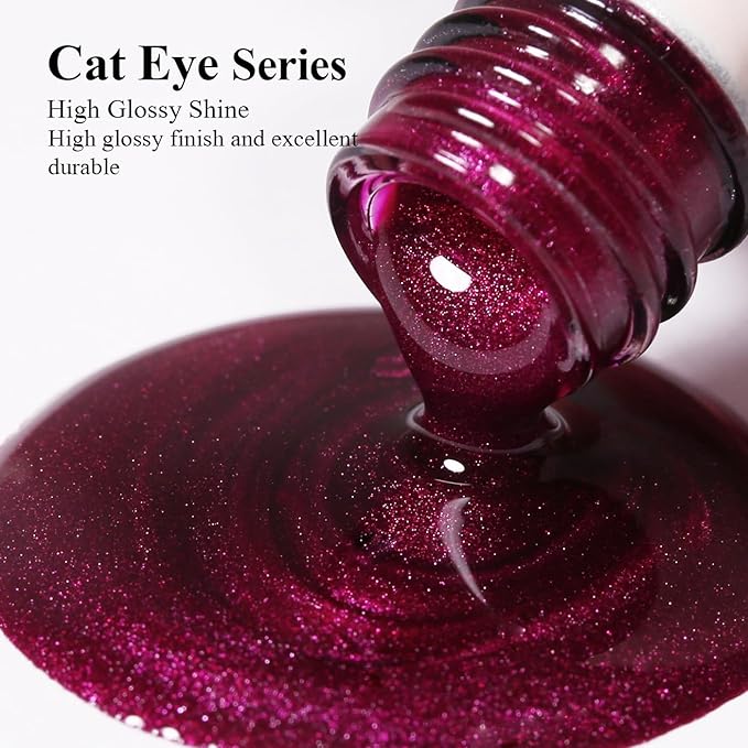 Imtiti Dark Pink Cat Eye Gel Nail Polish with Magnet, Holographic Glitter Shimmer Magnetic UV Gel Polish for Nail Art Soak off UV Led