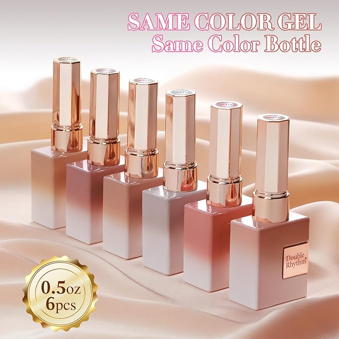 Double Rhythm Cat Eye Gel Nail Polish Set of 6 Same Color Same Bottle 0.5 Oz Shimmer Glitter with Magnet Holographic Reflective Magnetic UV Nail Polish Kit at Home (Silver Nude Pink-T6-27)