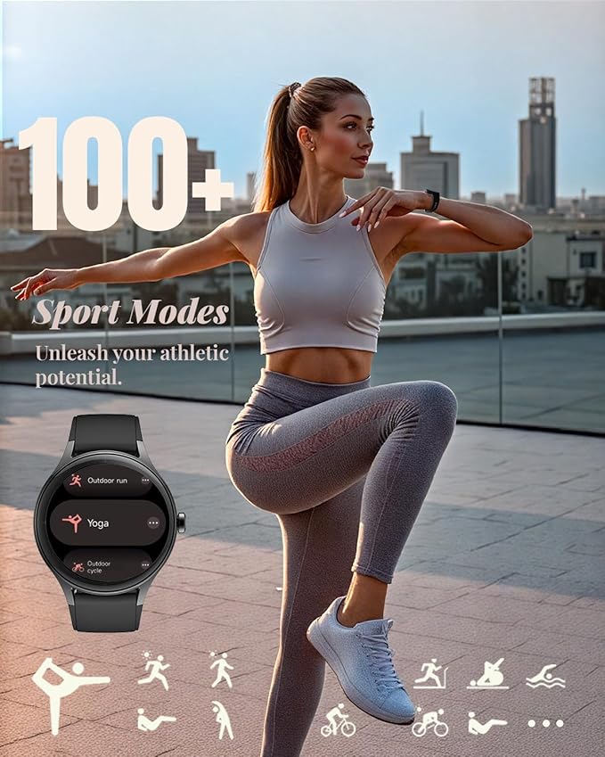 TOOBUR Smart Watch for Women, Smartwatch Compatible Android and iOS Phone, Answer/Make Calls, Fitness Tracker/Step Counter/Running Watch, Sleep/Heart Rate Monitor, 100 Sports, IP68 Waterproof, Black