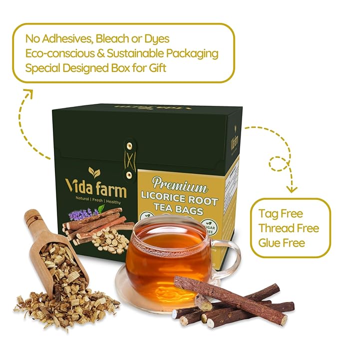VIDA FARM Premium 125 Licorice Root Tea Bags, Made with 100% Natural Licorice Root, Natural Sweet, No Sugar, No Caffeine, Non-GMO