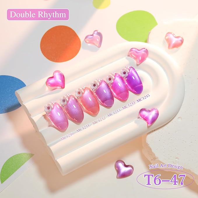 Double Rhythm Cat Eye Gel Nail Polish Set of 6 Same Color Same Bottle 0.5 Oz Shimmer Glitter with Magnet Holographic Reflective Magnetic UV Polish Kit at Home (Glass Purple Lavender -T6-47)
