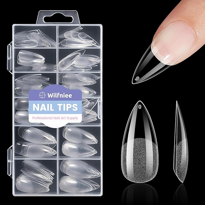 Medium Stiletto Nail Tips: 240Pcs Full Cover Stiletto Press On Nails, 12Sizes Pre-shaped Soft Gel Nails Clear Fake False Nails For Nail Extensions Home Nail Art Salon